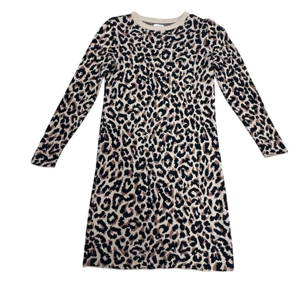 EUC J. Crew Women's Leopard Print Sweater Dress Brown Knee Length XXS - Picture 1 of 8